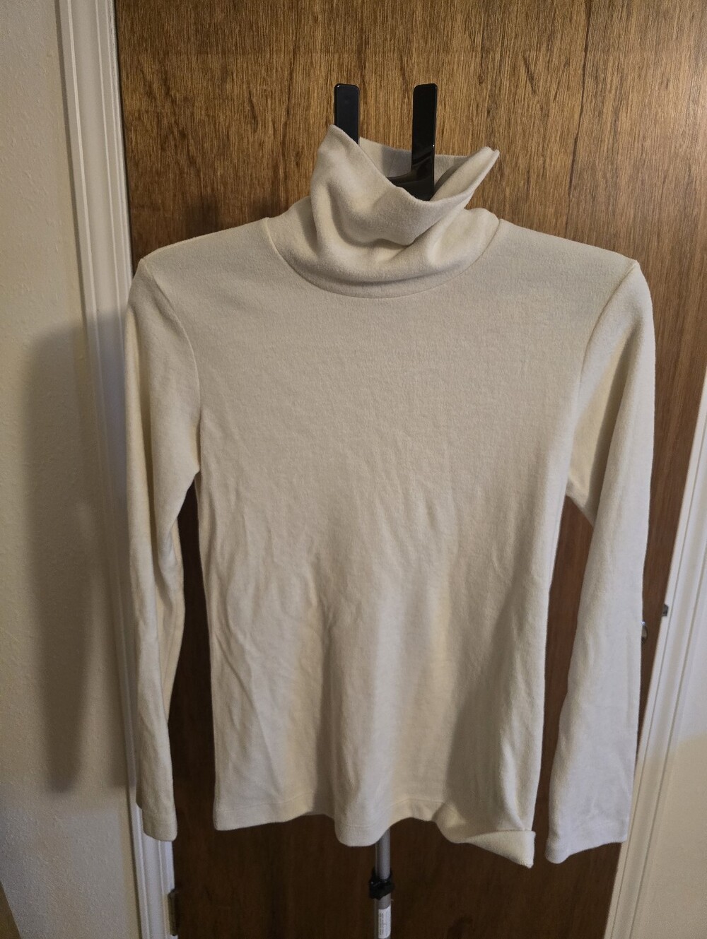 Cream Fleece Turtleneck Sweater - Classic Long Sleeve